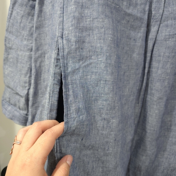TAHARI 100 LINEN Blue Linen Tunic Dress, Henley 4 Button Placket, Pockets, XS - Picture 10 of 16